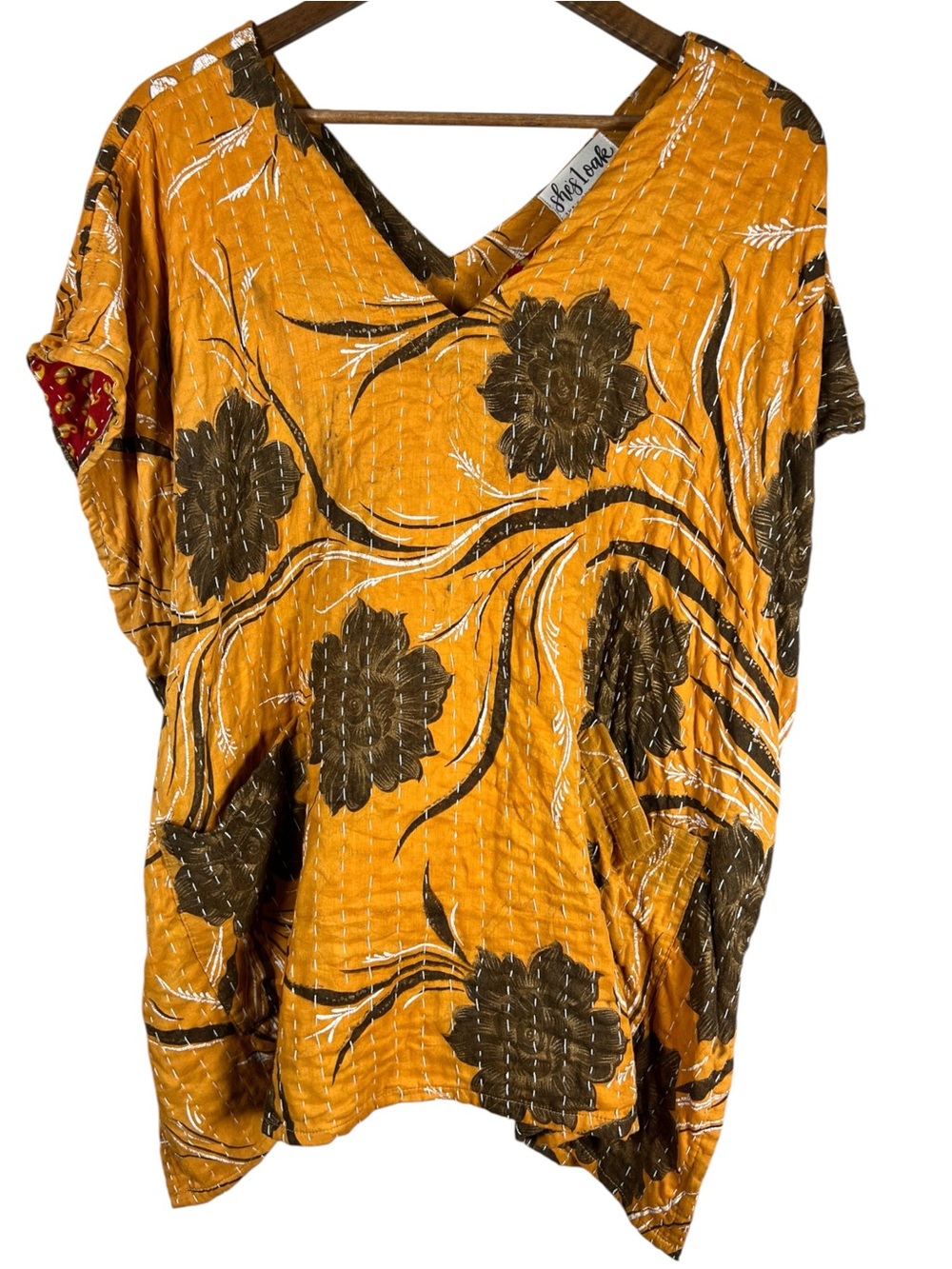She's 1 OAK Reversible Kantha Tunic Top One Size Boho Upcycled Sari Lagenlook
